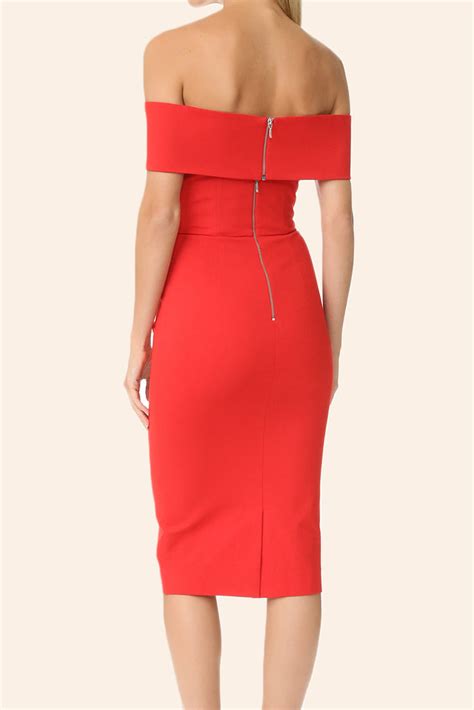 Macloth Off The Shoulder Sheath Midi Cocktail Dress Red Formal Party D