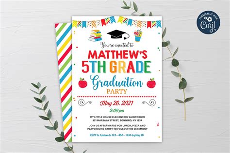 Editable 5th Grade Graduation Invitation Fifth Grade Etsy
