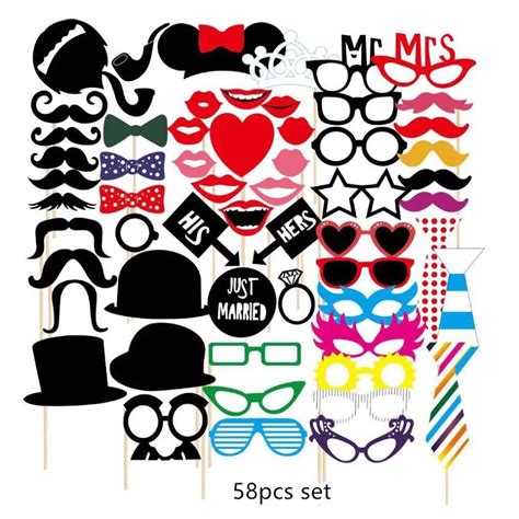 58pcs Fun Wedding Decoration Photo Props Diy Mr Mrs Photobooth Props Photo Accessories Wedding