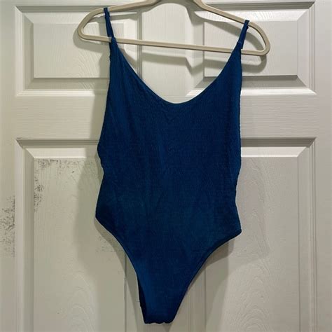 Aerie Swim Aerie Blue Smocked One Piece Swim Bathing Suit L Poshmark