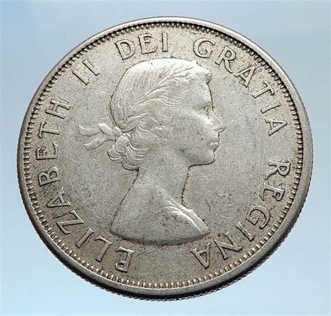 1964 CANADA Queen ELIZABETH II Silver 50 Cent Vintage ARMS ...