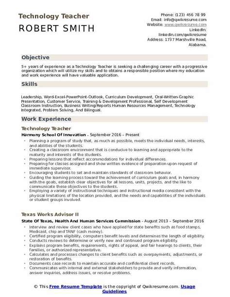 They're a great place for you to get started building or. technology teacher resume samples qwikresume