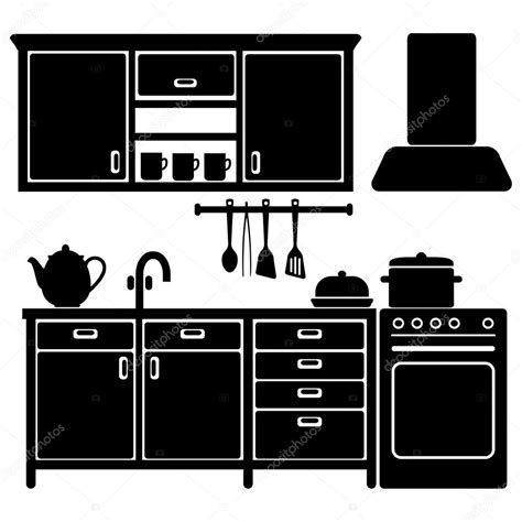 Browse photos of kitchen design ideas. Set of black kitchen icons, furniture and utensils, vector ...