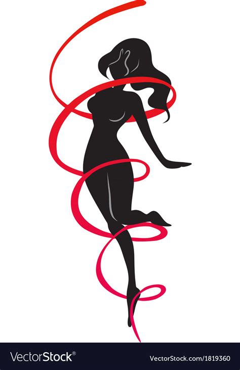 Silhouette Slender Woman And Red Ribbon Royalty Free Vector