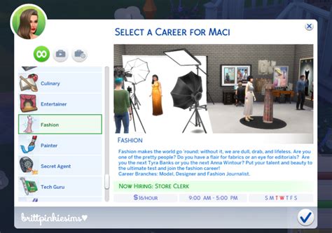 How to use the sims 4 career cheats? TS4MM — brittpinkiesims: WIP: Fashion Career EDIT: You... | Sims 4 expansiones, Sims 4, Sims