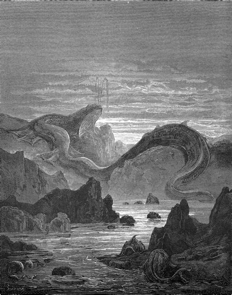 Paradise Lost Woodcut Gustave Dore Leviathan Monster Dragon
