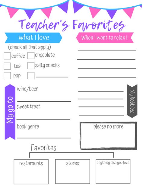 All About My Teacher Free Printable