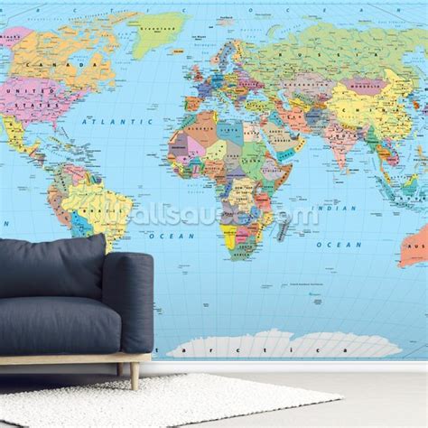 Coloured Map Of The World Wallpaper Mural Wallsauce Uk