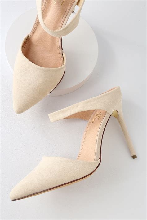 Chic Nude Heels Pointed Toe Heels Vegan Suede Heels