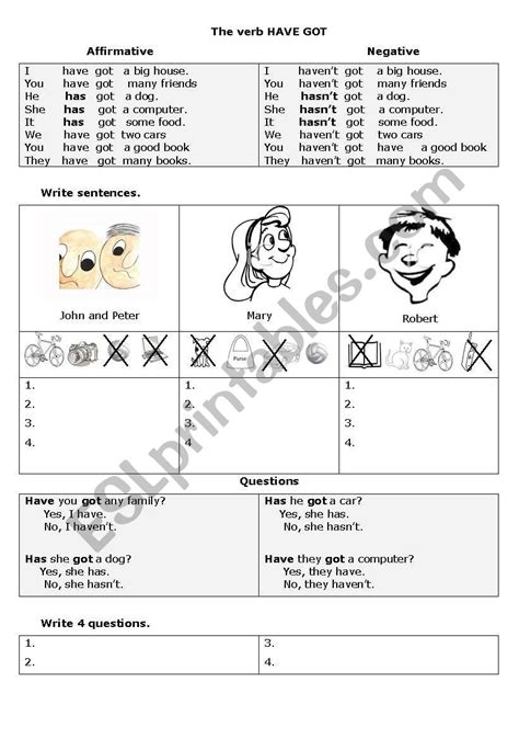 The Verb Have Got Esl Worksheet By Rosariodf