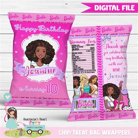 African American Barbie Chip Bag Wrappers And Capri Sun Labels Barbie