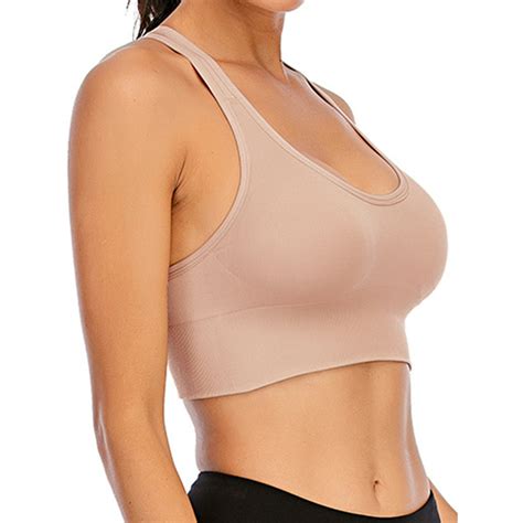 Focussexy Womens Racerback Sports Bra With Criss Cross Back Padded Sports Comfortable Yoga