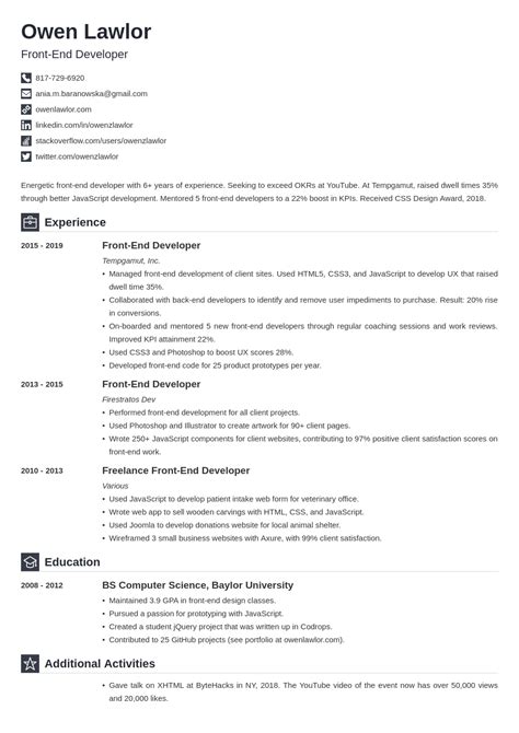 Front End Developer Resume—examples And 25 Writing Tips