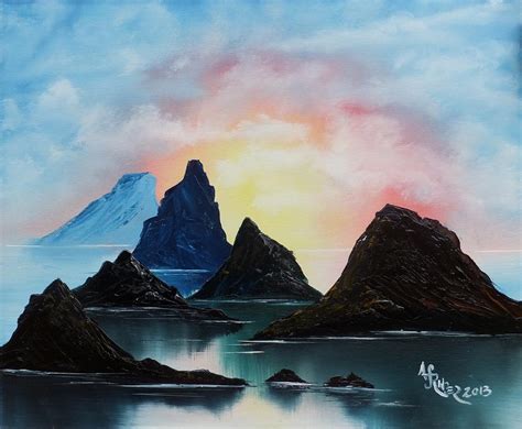 Mountain Peaks Still Water Morning Painting By Alfred Stringer