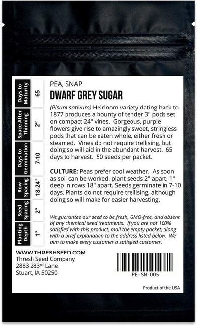 Dwarf Grey Sugar Snap Pea Thresh Seed Co