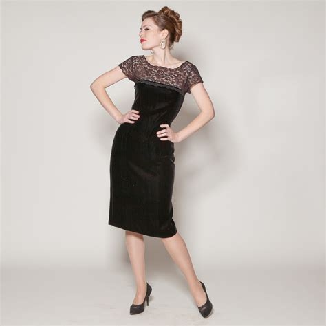 Vintage 1950s Wiggle Dress Velvet Lace Little Black Dress Etsy
