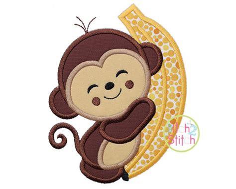 Monkey Hugs Banana Applique Design For Machine Embroidery Etsy