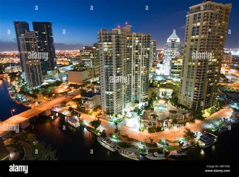 high rise office towers and condominiums tower over new river in downtown ft lauderdale florida