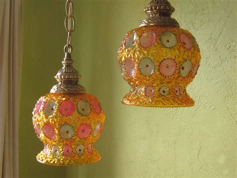 Hanging Gypsy Lamp Pair Pressed Glass