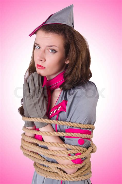 Female Stewardess Tied With Rope Stock Image Colourbox