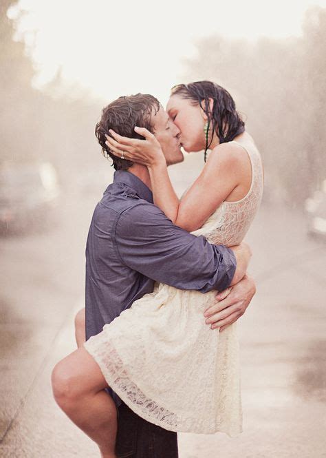 Rainy Engagement Photo Photography Engaged Rain Umbrella Black And White Kiss Couple