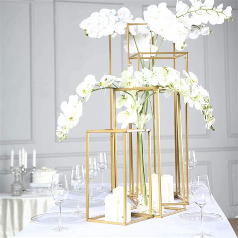 Efavormart Set Of 4 Matte Gold Wedding Flower Stand Metal Vase Column