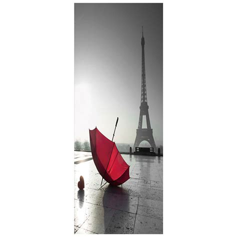 77200cm Paris Rain View Door Mural Eiffel Tower Square Red Umbrella 3d