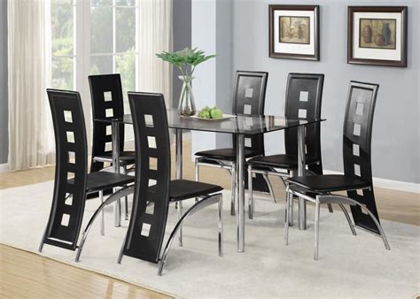 Browse the collection of dining tables and chairs at homebase. Black Glass Dining Room Table Set and with 4 or 6 Faux ...