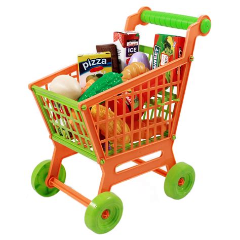 Kids Push Along Grocery Shopping Cart Pretend Play Toy