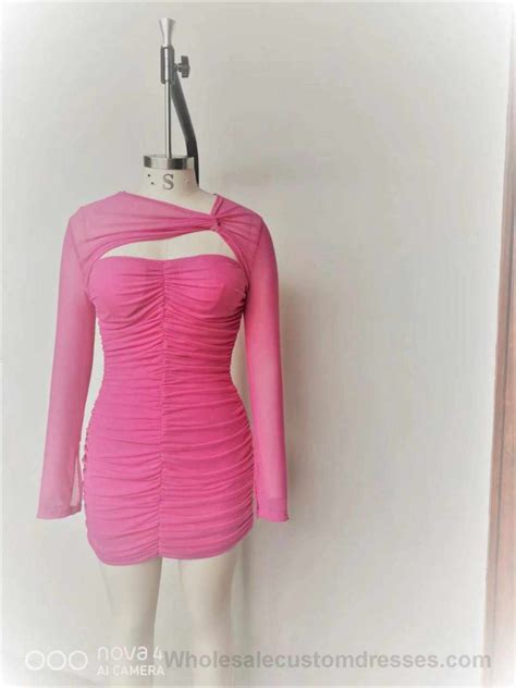 women sexy satin bodycon corset dress long sleeve rose pink wholesale evening dresses