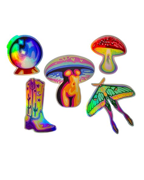 New Super Rainbow Holographic Sticker Collection Set Of 5 By Crater Mo