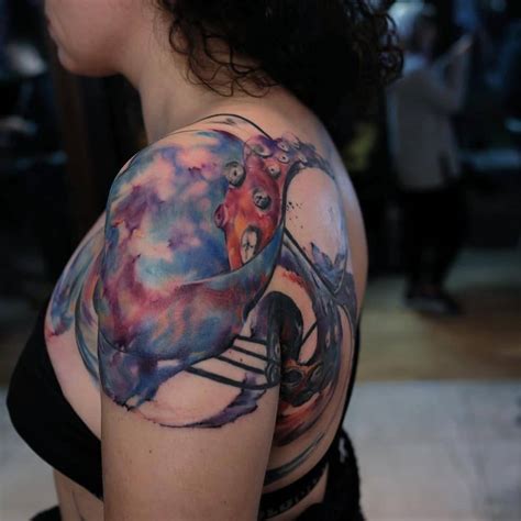 Watercolor Octopus Tattoo On The Shoulder