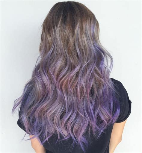 Lavender Balayage For Long Light Brown Hair Purple Brown Hair Pastel
