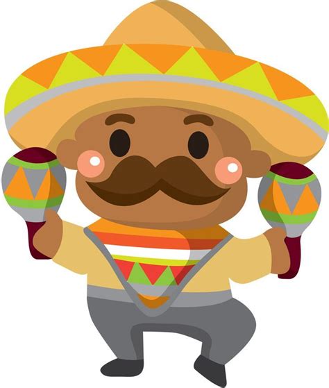 A Mexican Man With A Mustache And Sombrero Holding Two Maracas In His Hands