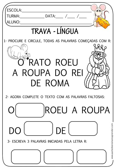 Atividades Trava Lingua Educação Infantil