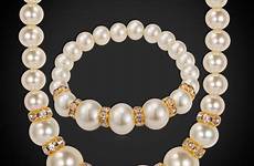 pearl necklace real women jewelry gold 18k beaded set rhinestone plated bracelet crystal luxury larger