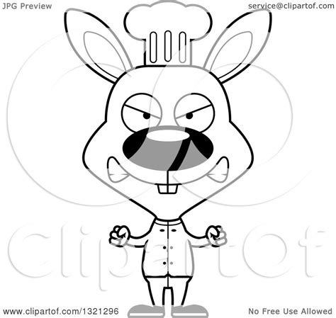 Chef cook holding paper napkin. Lineart Clipart of a Cartoon Black and White Mad Rabbit Chef - Royalty Free Outline Vector ...