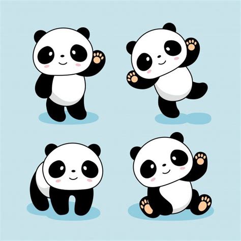 Cartoon Panda Bear With Different Poses And Expressions