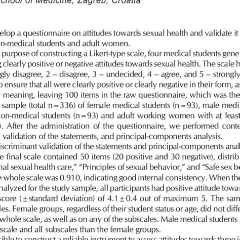 pdf development and validation of questionnaire measuring attitudes towards sexual health