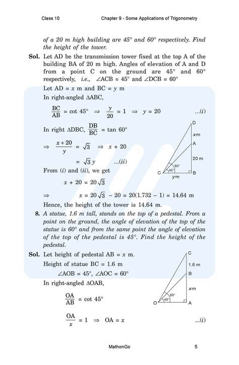 Ncert Solutions For Class 10 Maths Chapter 9 Some Applications Of