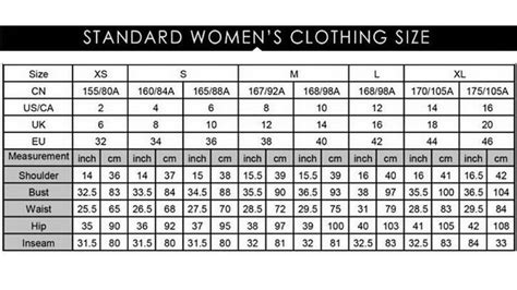 Standard Us Womens Size Chart Greenbushfarm Com