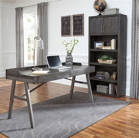 Raventown Grayish Brown Home Office Desk And Large Bookcase Mathis