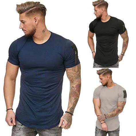 mens short sleeve t shirt slim fit casual tops summer clothing muscle tee t shirts aliexpress