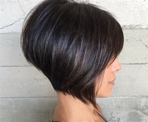 Short Brunette Inverted Bob With Bangs And Highlights The Latest