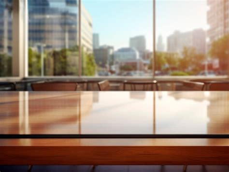 Premium Ai Image Wood Table Top And Blur Building Of The Background