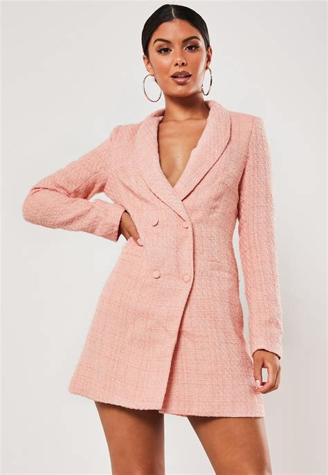 missguided pink tweed double breasted blazer dress blazer dress