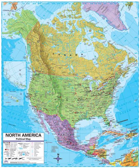North America Large Detailed Political And Relief Map With