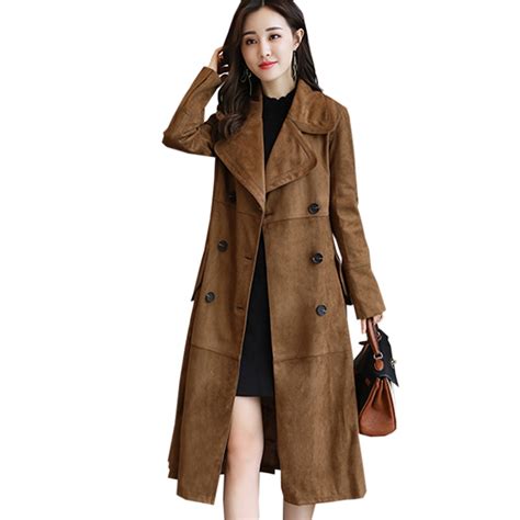 2018 New Korean Womens Long Trench Coat Simple Female