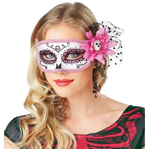 Day Of Dead Pink Mask Halloween Costume Accessory