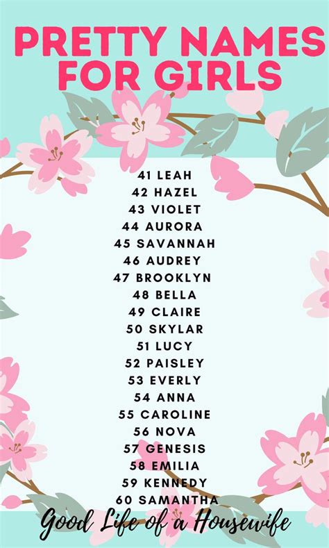Pretty Names For Girls Good Life Of A Housewife Pretty Girls Names